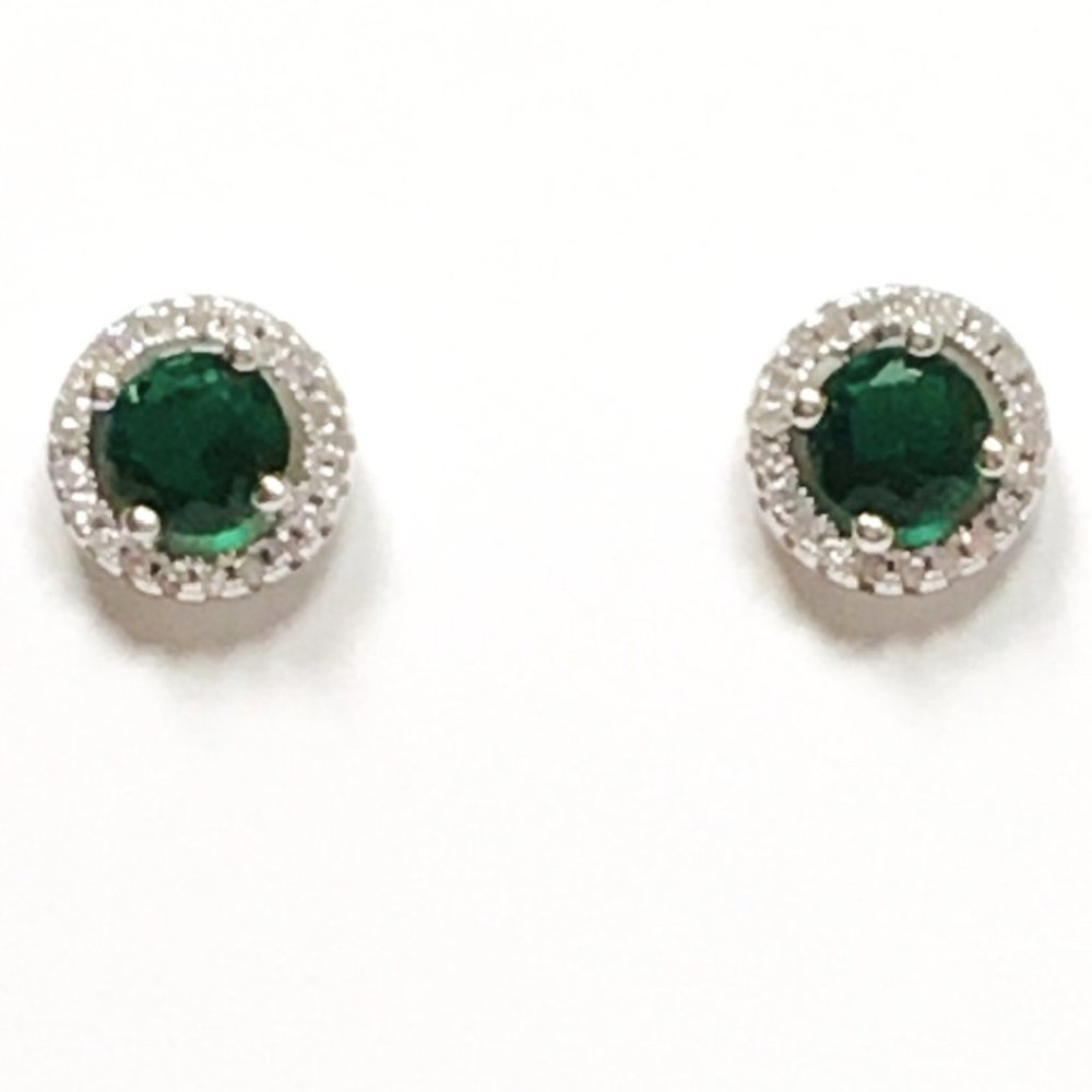 Emerald earring CZ Round Sterling Silver Stud